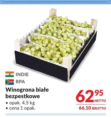 Winogrona białe bezpestkowe Indie RPA promocja w Makro