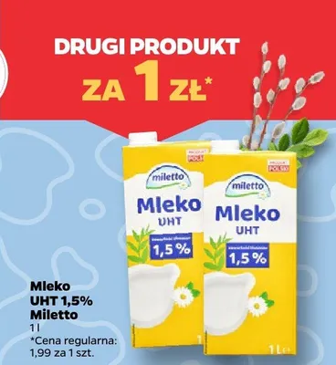 Mleko UHT 1,5% Miletto promocja w Netto