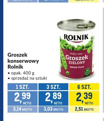 Groszek konserwowy Rolnik promocja w Makro