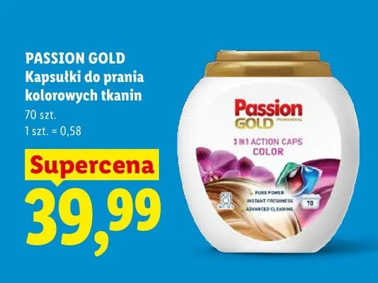 Kapsułki do prania kolorowych tkanin Passion Gold 3in1 Action Caps Color promocja w Lidl