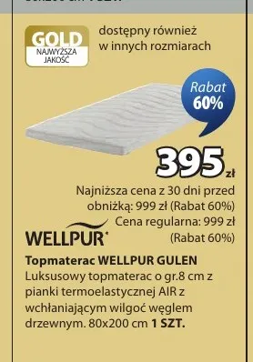 Topmaterac Wellpur Gulen 80x200 cm promocja w Jysk