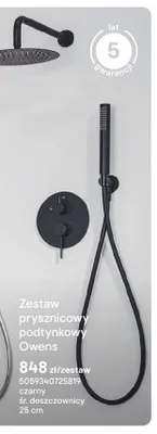 Zestaw prysznicowy podtynkowy GoodHome Owens czarny promocja w Castorama