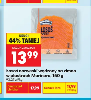 Łosoś norweski wędzony na zimno w plastrach Marinero promocja w Biedronka