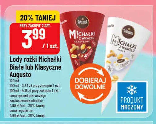 Lody rożki Michałki Klasyczne Augusto 120ml promocja w POLOmarket