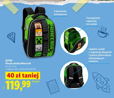 Plecak szkolny Minecraft Astra promocja w Lidl