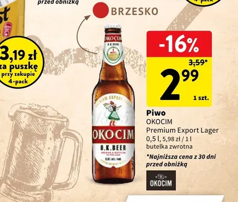Piwo Okocim Premium Export Lager promocja w Intermarche