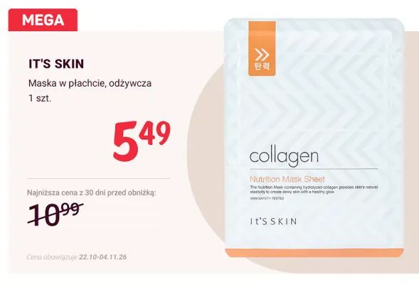 Maska w płachcie odżywcza It's Skin promocja w Rossmann