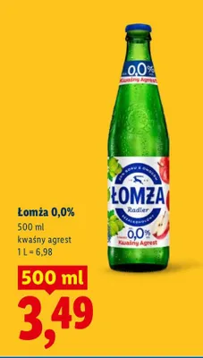Piwo bezalkoholowe Łomża Radler kwaśny agrest promocja w Lidl