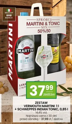 Zestaw Vermouth Martini 1l + Schweppes Indian Tonic 0,85l 14,4% vol. Włochy promocja w Twój Market