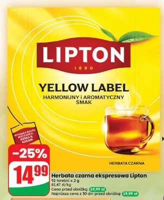 Herbata czarna ekspresowa Lipton Yellow Label promocja w Dino