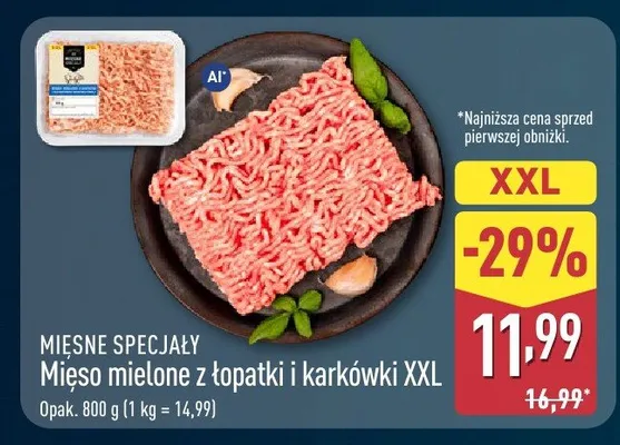 Mięso mielone z łopatki i karkówki Mięsne Specjały XXL promocja w Aldi