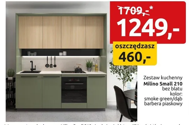 Zestaw kuchenny Milino Small 210 bez blatu kolor smoke green/dąb barbera piaskowy promocja w Black Red White
