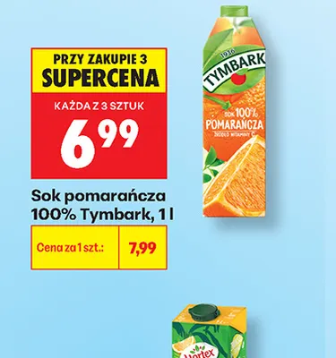 Sok pomarańcza Tymbark 100% promocja w Biedronka