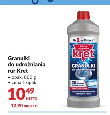 Granulki do udrożniania rur Kret promocja w Makro