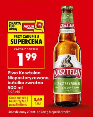 Piwo Kasztelan Niepasteryzowane butelka zwrotna promocja w Biedronka