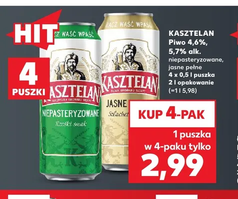 Piwo Kasztelan 5,7% 4-pak 500 ml promocja w Kaufland