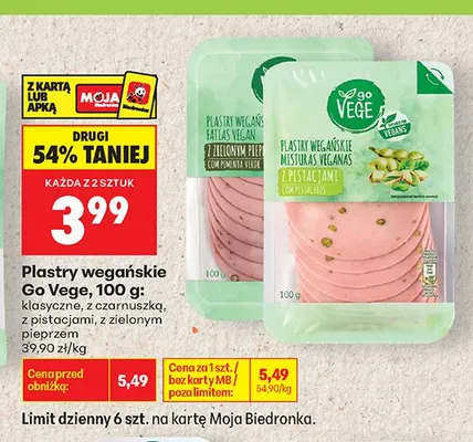 Plastry wegańskie Go Vege z zielonym pieprzem promocja w Biedronka