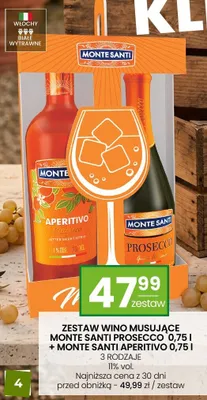 Zestaw wino musujące Monte Santi Prosecco 0,75l + Monte Santi Aperitivo 0,75l 11% vol. białe wytrawne Włochy promocja w Twój Market