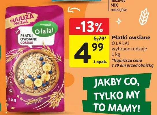 Płatki owsiane O La La! wybrane rodzaje promocja w Intermarche