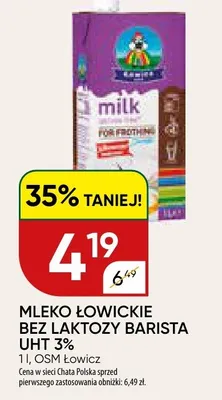 Mleko Łowickie bez laktozy Barista UHT 3% promocja w Chata Polska
