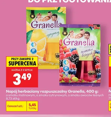 Napój herbaciany rozpuszczalny Granella o smaku malinowym promocja w Biedronka
