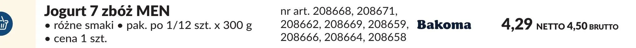 Jogurt 7 zbóż MEN Bakoma różne smaki promocja w Makro