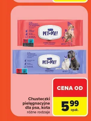 Chusteczki pielęgnacyjne dla psa i kota Pet Me! promocja w Carrefour Market