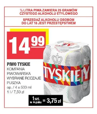 Piwo Tyskie Gronie 4-pak 500 ml promocja w SPAR