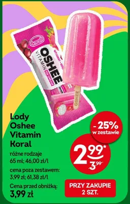 Lody Oshee Vitamin Koral promocja w Żabka