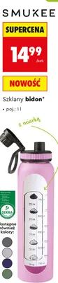 Szklany bidon Smukee z miarką promocja w Biedronka