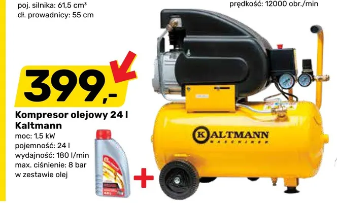 Kompresor olejowy 24 l Kaltmann 1,5kW promocja w Bricomarche