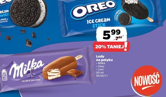 Lody na patyku Milka 90ml promocja w Netto