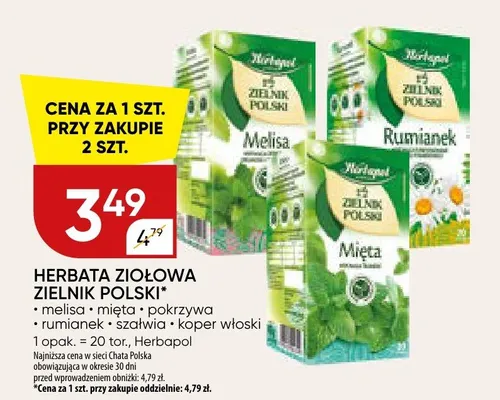 Herbata ziołowa zielnik polski melisa, mięta, pokrzywa, rumianek, szałwia, koper włoski promocja w Chata Polska