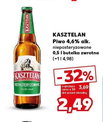 Piwo niepasteryzowane Kasztelan promocja w Kaufland