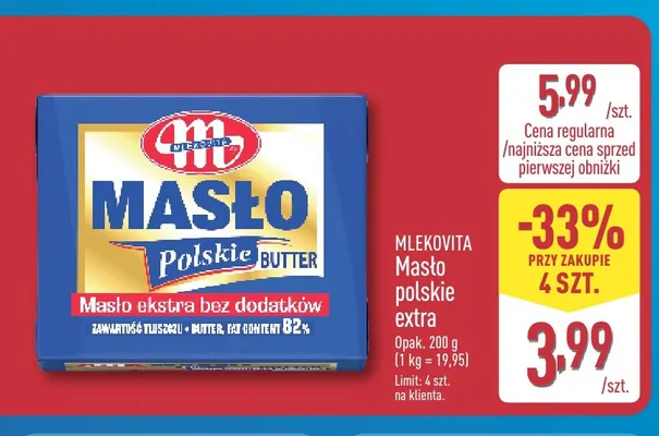 Masło polskie ekstra Mlekovita promocja w Aldi