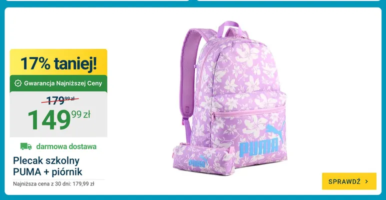 Plecak szkolny Puma + piórnik promocja w ERLI