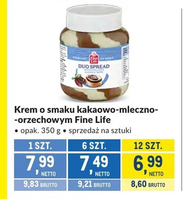 Krem o smaku kakaowo-mleczno-orzechowym Fine Life promocja w Makro