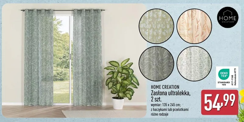 Zasłona ultralekka, 2 szt. Home Creation promocja w Aldi