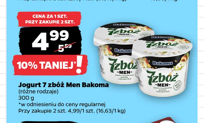 Jogurt 7 zbóż Men Bakoma promocja w Netto