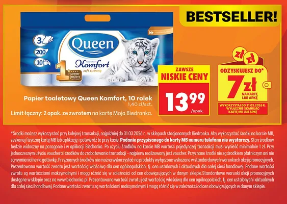 Papier toaletowy Queen Komfort, 10 rolek promocja w Biedronka