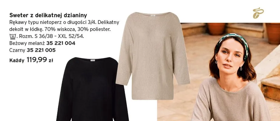 Sweter z delikatnej dzianiny Tchibo beżowy melanż promocja w Tchibo