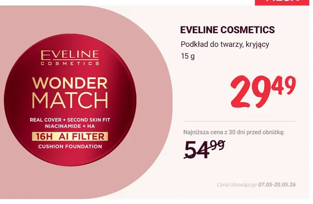 Podkład do twarzy kryjący EVELINE COSMETICS Wonder Match promocja w Rossmann