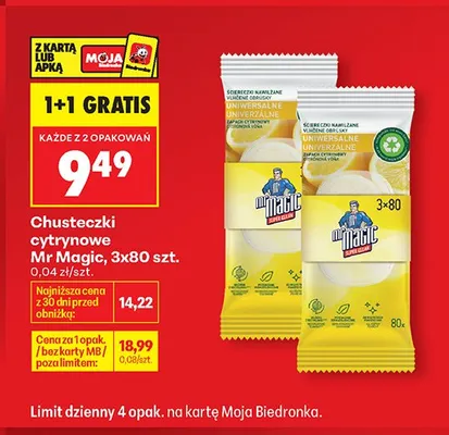 Chusteczki nawilżane cytrynowe Mr Magic 3-pak promocja w Biedronka