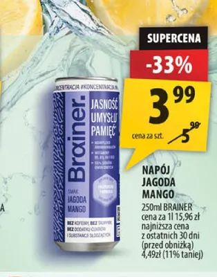 Napój Brainer Jagoda Mango promocja w Arhelan