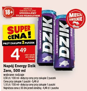 Napój Energy Dzik Zero promocja w Twój Market