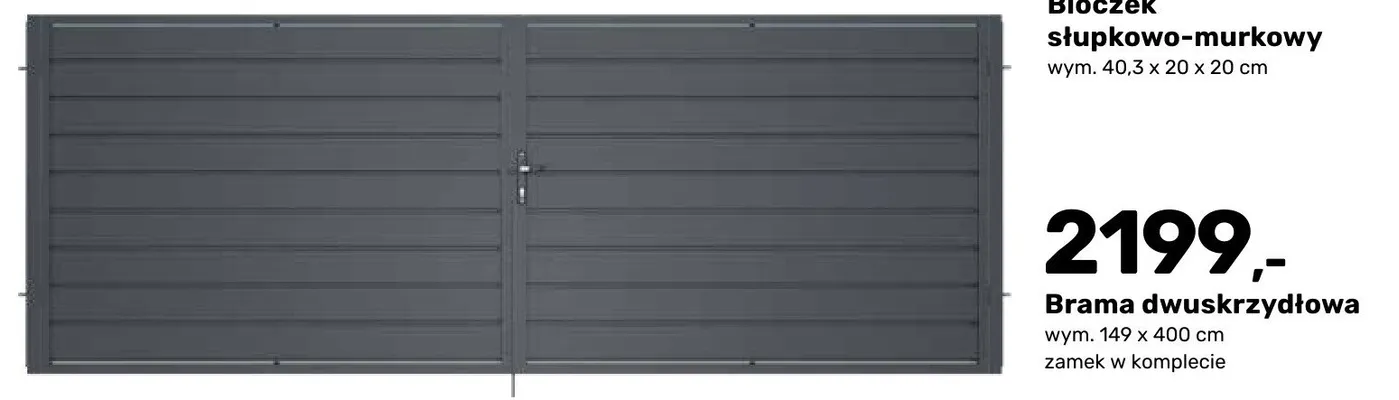 Brama dwuskrzydłowa San zamek w komplecie promocja w Bricomarche