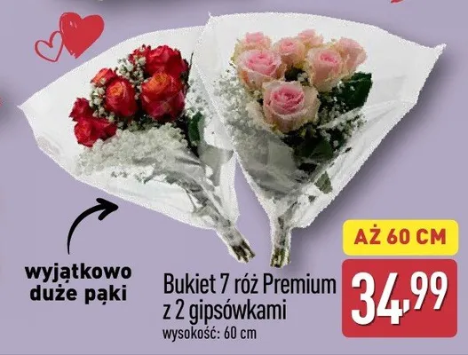 Bukiet 7 róż Premium z 2 gipsówkami promocja w Aldi