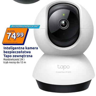 Inteligentna kamera bezpieczeństwa Tapo zewnętrzna ruchoma głowica 360° rozdzielczość 2K tryb nocny do 12m promocja w Action