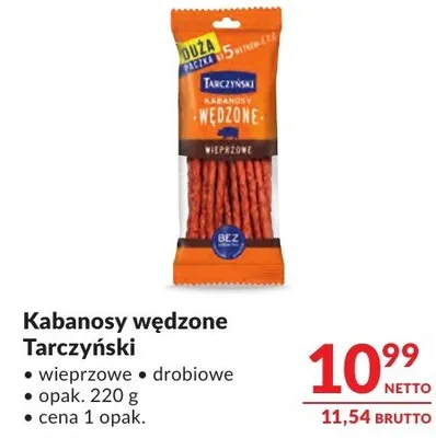 Kabanosy wędzone Tarczyński wieprzowe drobiowe promocja w Makro