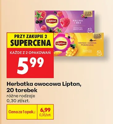 Herbatka owocowa Lipton Malina i Bez promocja w Biedronka